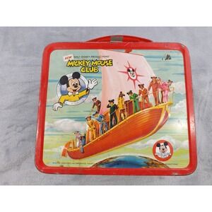 Vintage Aladdin Disney The New Mickey Mouse Club Metal Lunchbox‎ Red/Multi Color